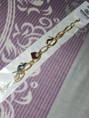 🔥Ousootu Jewelry Charm Bracelet Gold-Tone with Blue and Maroon Accents NEW